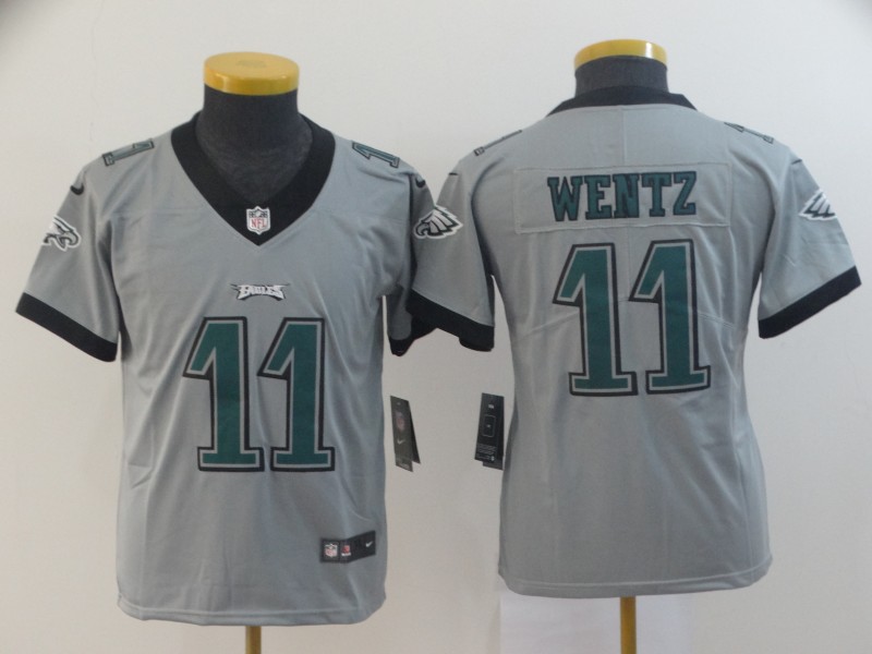 Youth Philadelphia Eagles #11 Carson Wentz Silver Inverted Legend Stitched NFL Jersey